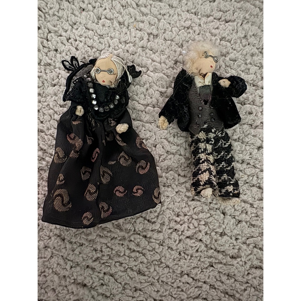 Vintage  pipe cleaner dolls Elderly Couple Grandma Grandpa 4 Inch Set